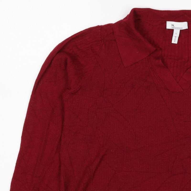 N. Premium Collection Women’s Red L Collared V-Neck Knit Jumper