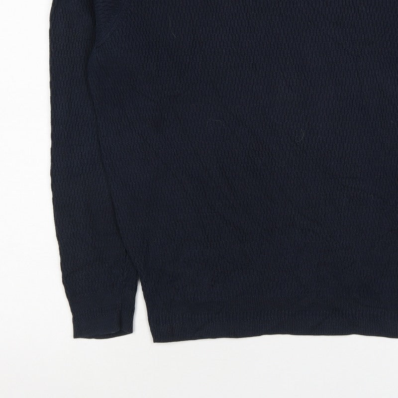 Ben Sherman Men’s Blue S Crew Neck Waffle Knit Cotton Pullover Jumper