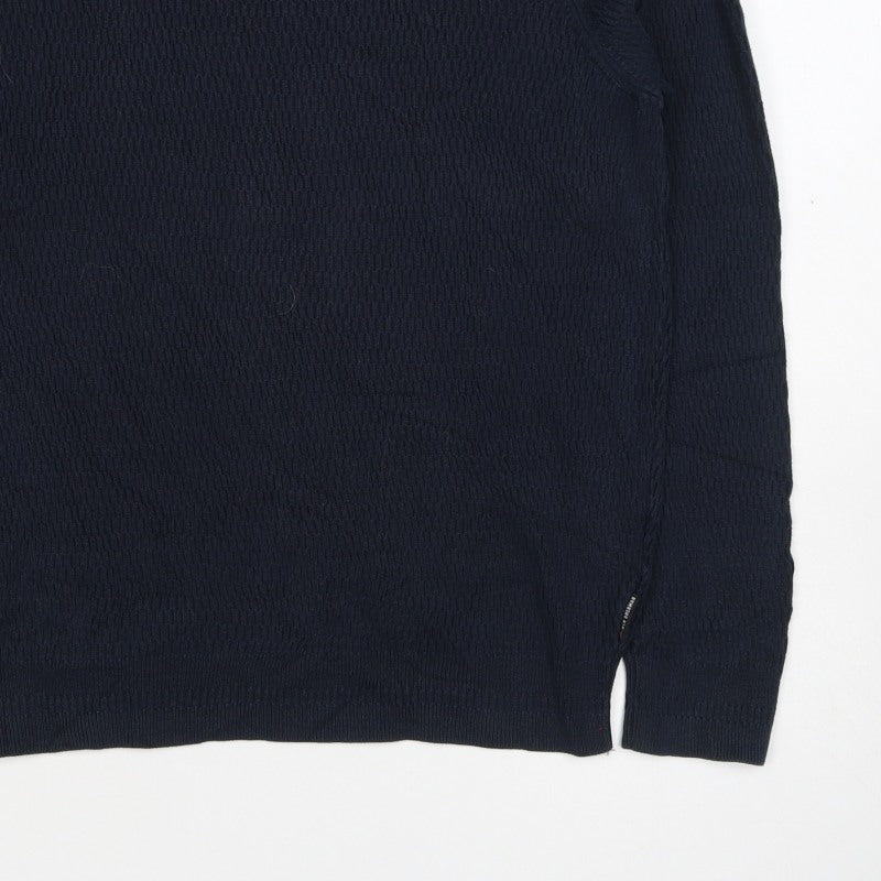 Ben Sherman Men’s Blue S Crew Neck Waffle Knit Cotton Pullover Jumper
