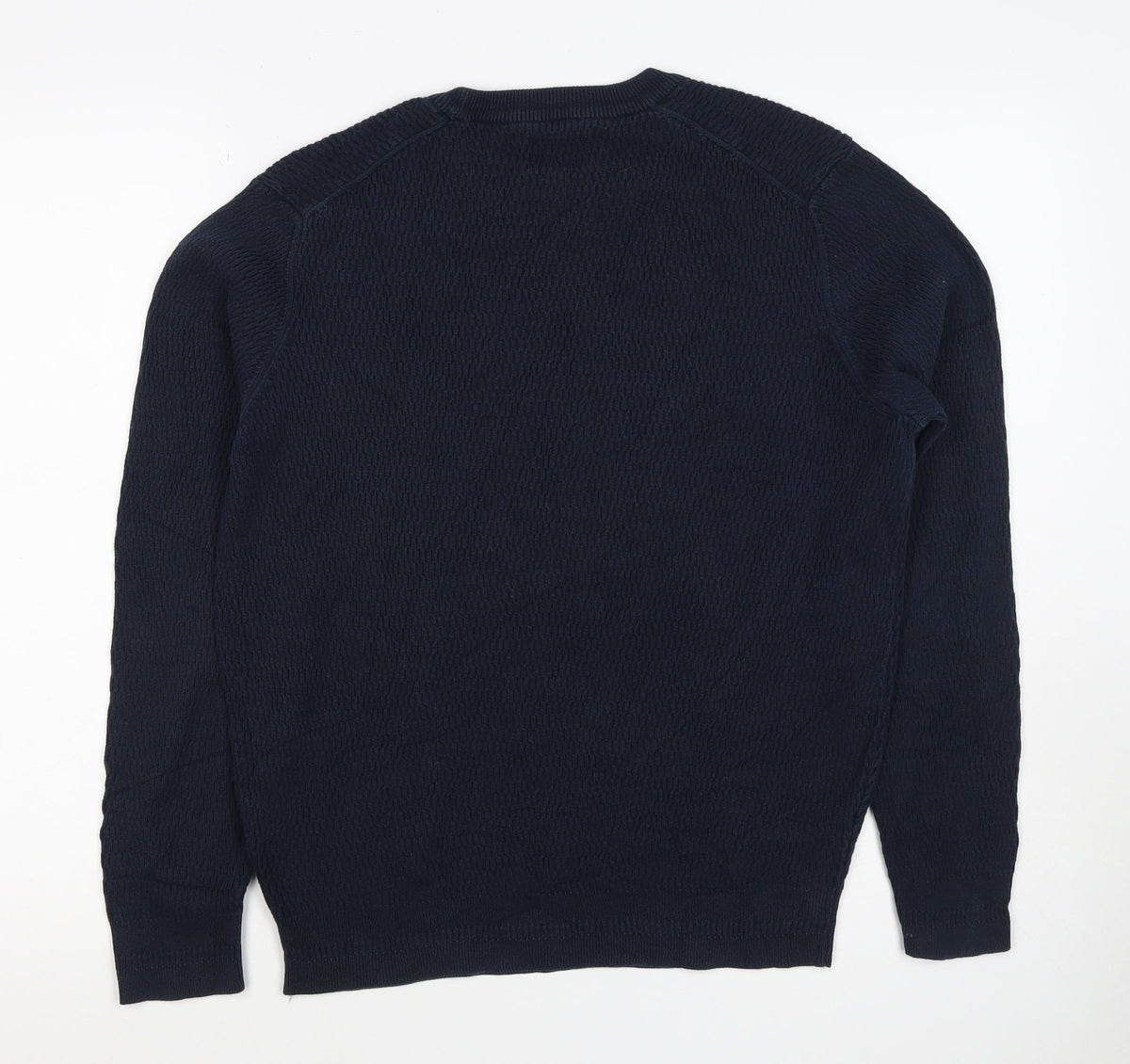 Ben Sherman Men’s Blue S Crew Neck Waffle Knit Cotton Pullover Jumper