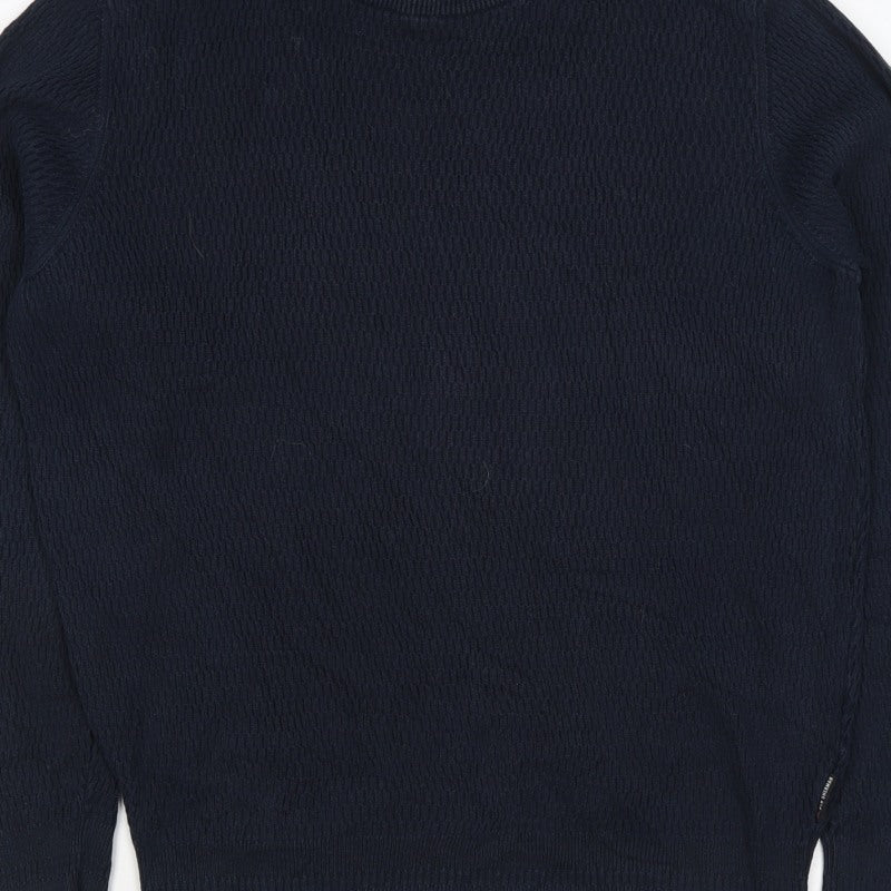 Ben Sherman Men’s Blue S Crew Neck Waffle Knit Cotton Pullover Jumper