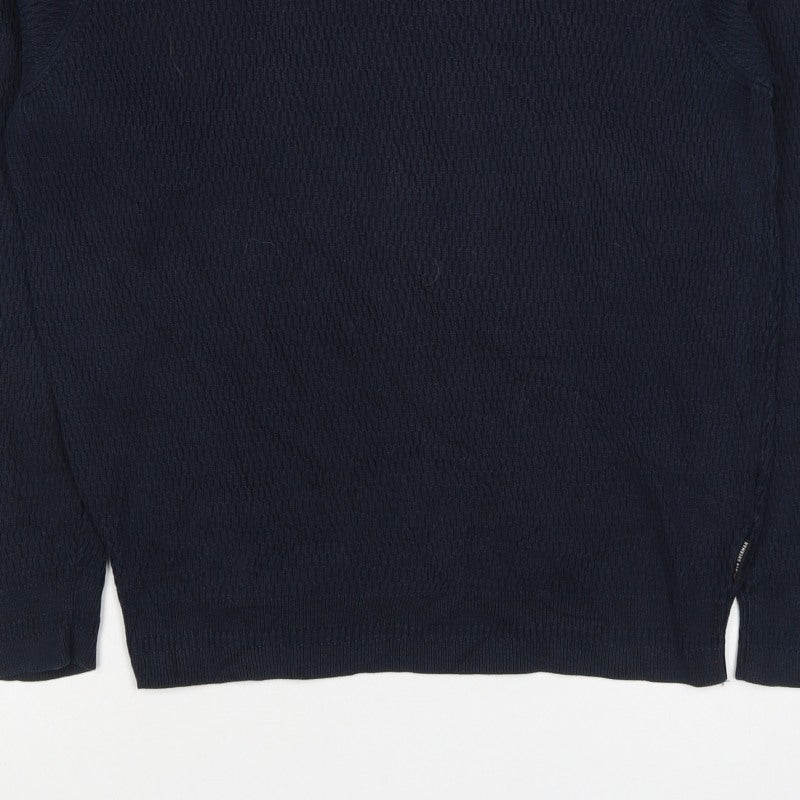 Ben Sherman Men’s Blue S Crew Neck Waffle Knit Cotton Pullover Jumper