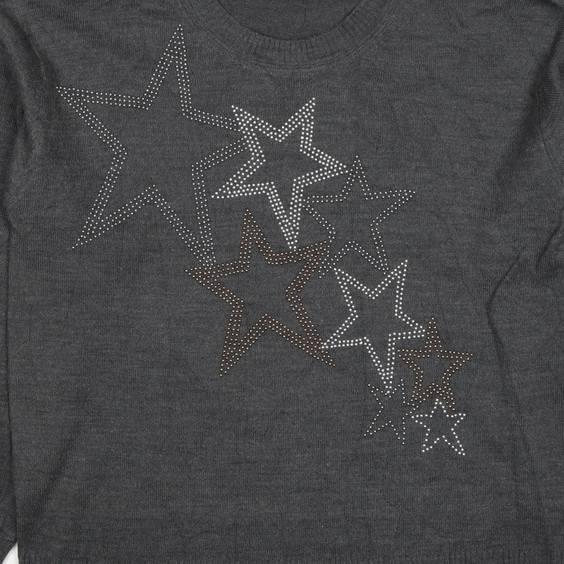 Next Women’s Grey Merino Wool Star Rhinestone Crew Neck Jumper Size S