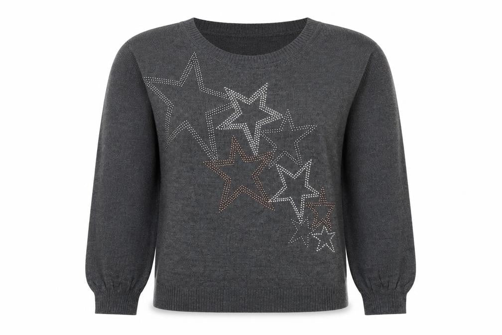 Next Women’s Grey Merino Wool Star Rhinestone Crew Neck Jumper Size S