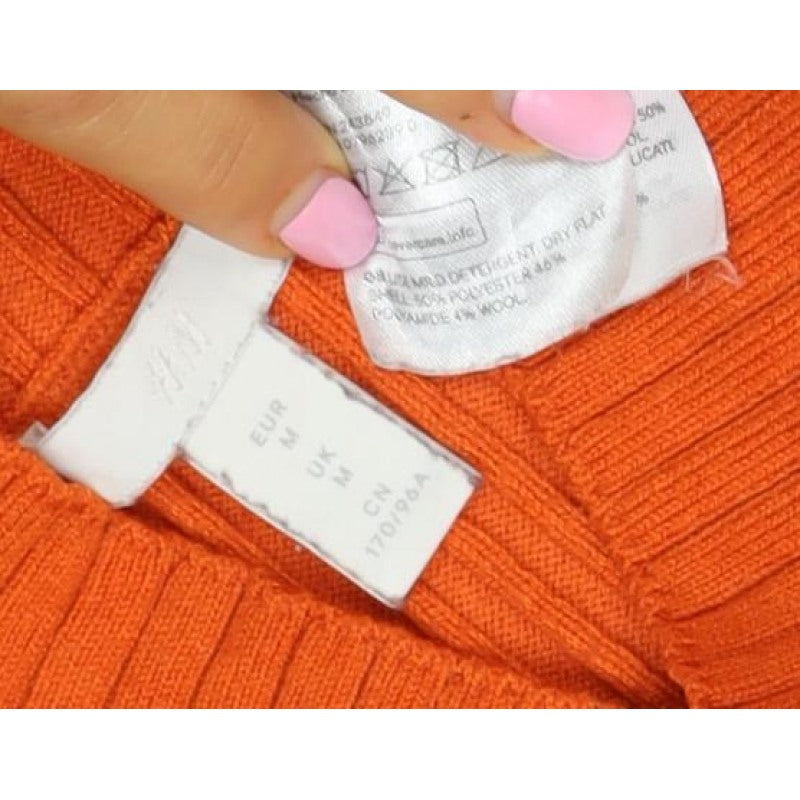 Mango Women Orange Ribbed Knit High Neck Tunic Jumper Size M