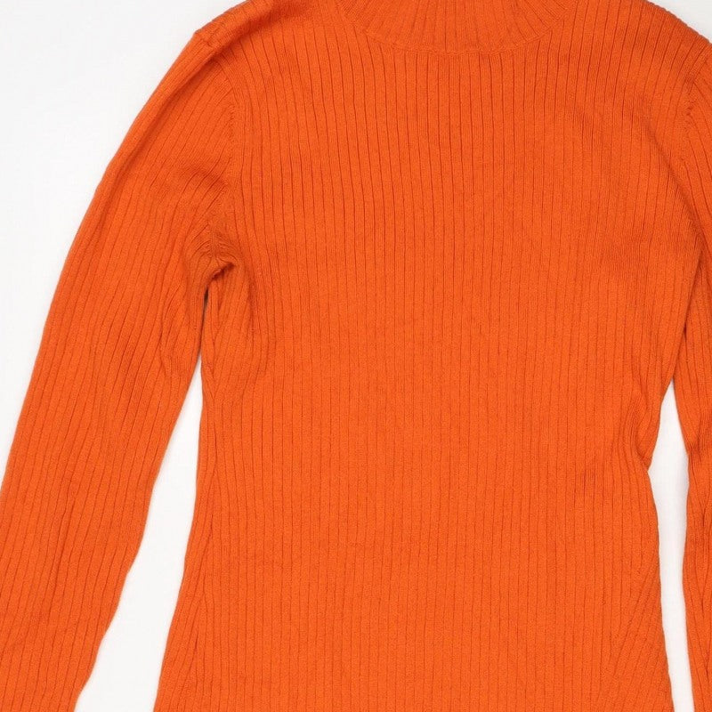 Mango Women Orange Ribbed Knit High Neck Tunic Jumper Size M