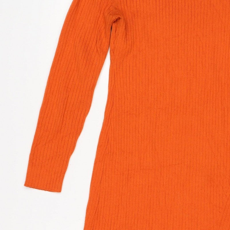 Mango Women Orange Ribbed Knit High Neck Tunic Jumper Size M