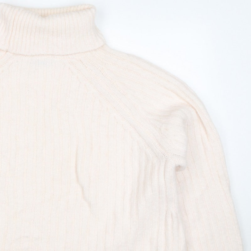 Zara Women Ivory M Roll Neck Ribbed Knit Alpaca Blend Jumper