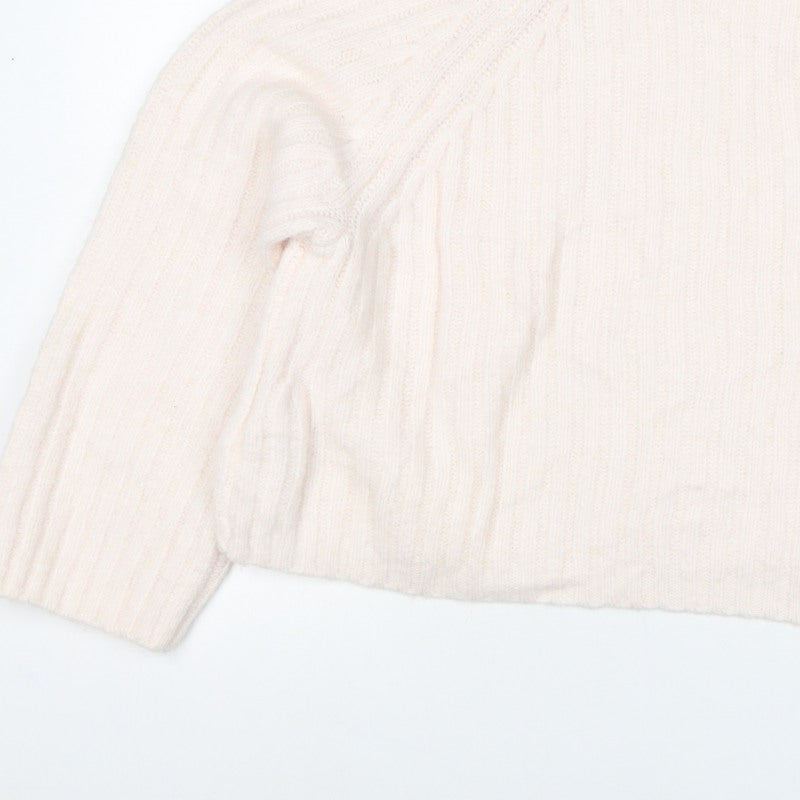 Zara Women Ivory M Roll Neck Ribbed Knit Alpaca Blend Jumper