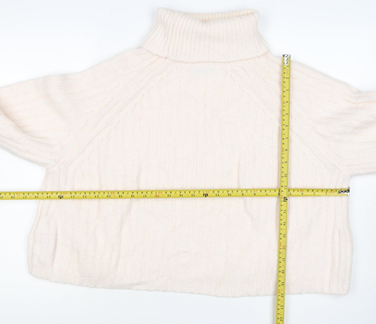 Zara Women Ivory M Roll Neck Ribbed Knit Alpaca Blend Jumper