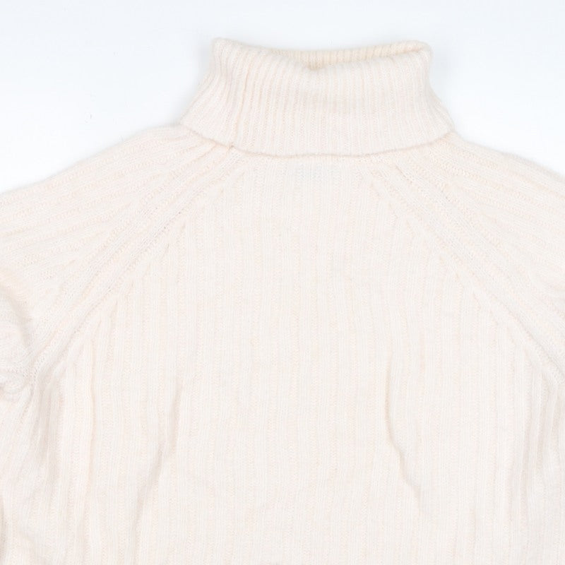 Zara Women Ivory M Roll Neck Ribbed Knit Alpaca Blend Jumper