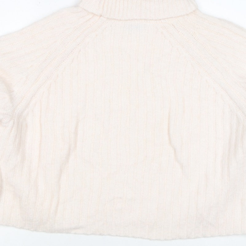 Zara Women Ivory M Roll Neck Ribbed Knit Alpaca Blend Jumper