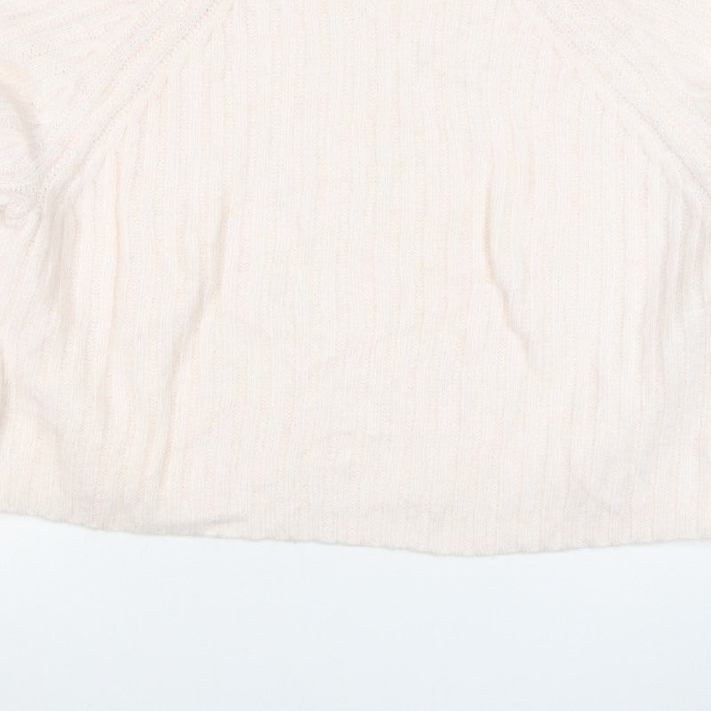 Zara Women Ivory M Roll Neck Ribbed Knit Alpaca Blend Jumper