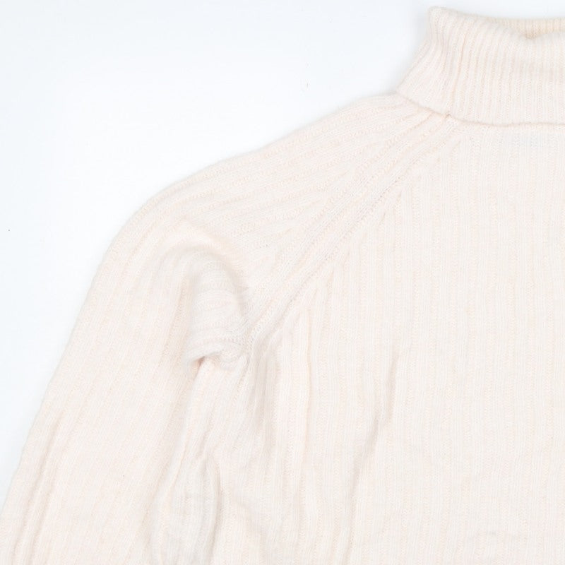 Zara Women Ivory M Roll Neck Ribbed Knit Alpaca Blend Jumper