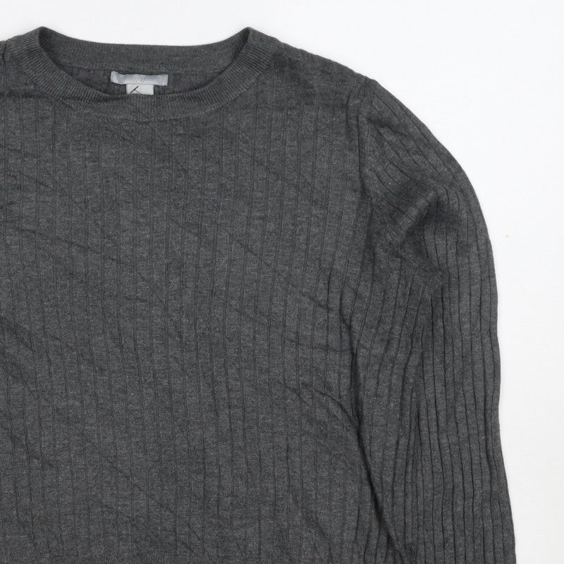 H&M Women Grey M Ribbed Crew Neck Long Sleeve Pullover Jumper