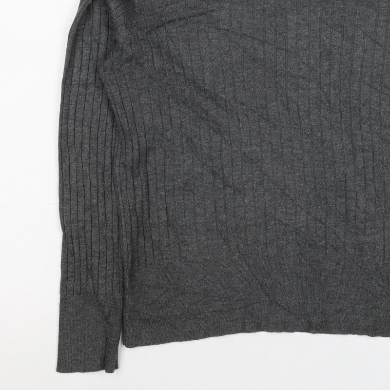 H&M Women Grey M Ribbed Crew Neck Long Sleeve Pullover Jumper