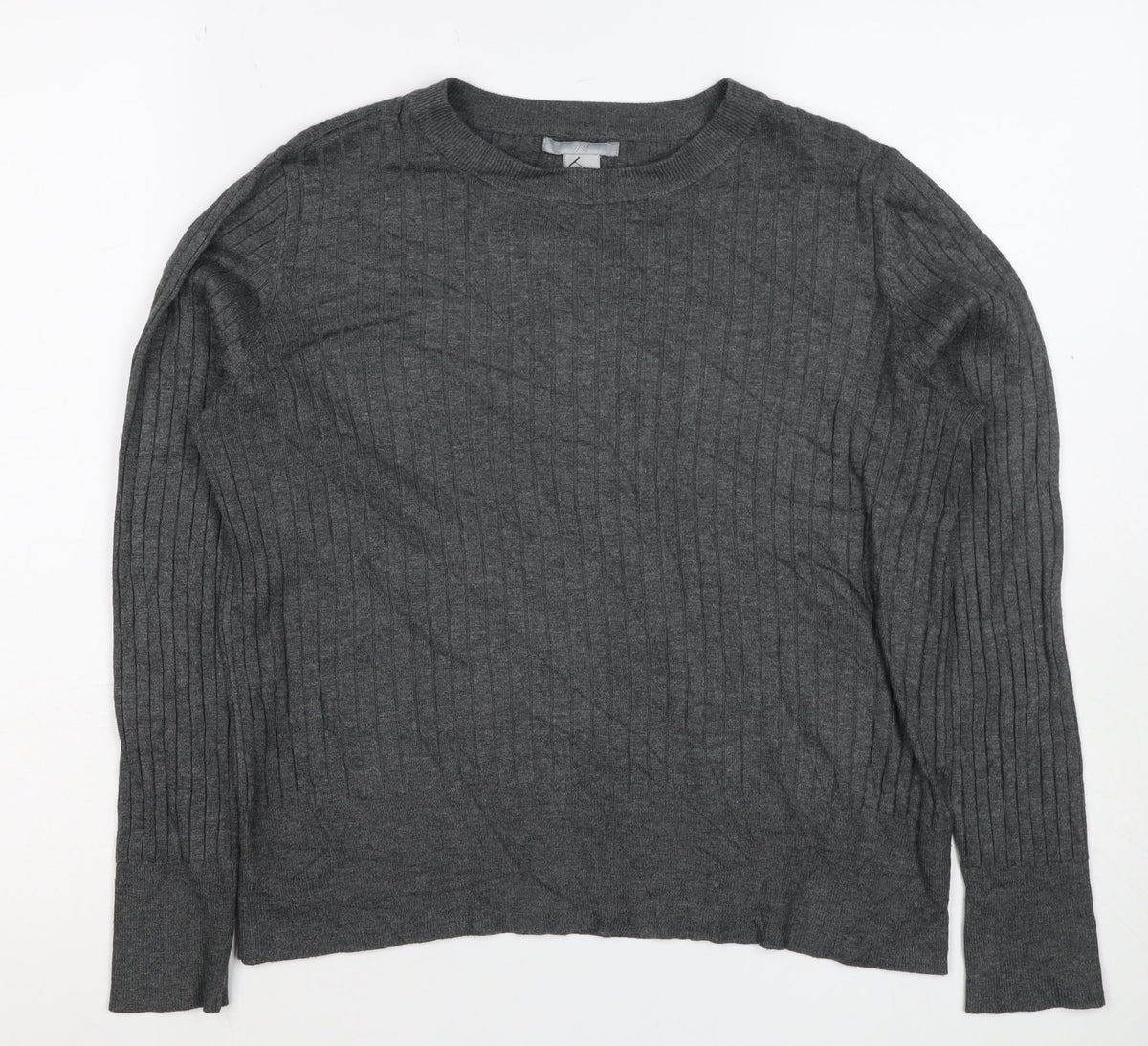H&M Women Grey M Ribbed Crew Neck Long Sleeve Pullover Jumper