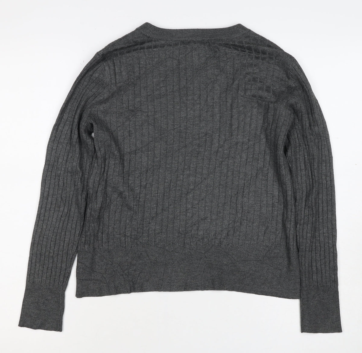 H&M Women Grey M Ribbed Crew Neck Long Sleeve Pullover Jumper