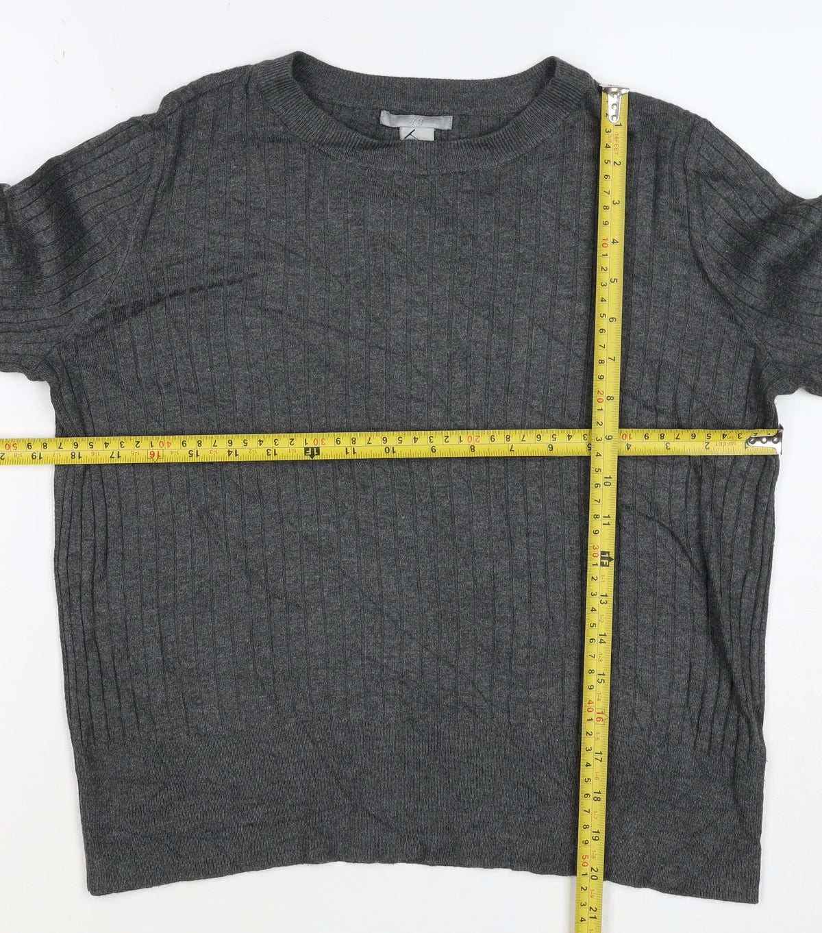 H&M Women Grey M Ribbed Crew Neck Long Sleeve Pullover Jumper