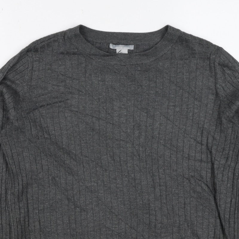 H&M Women Grey M Ribbed Crew Neck Long Sleeve Pullover Jumper