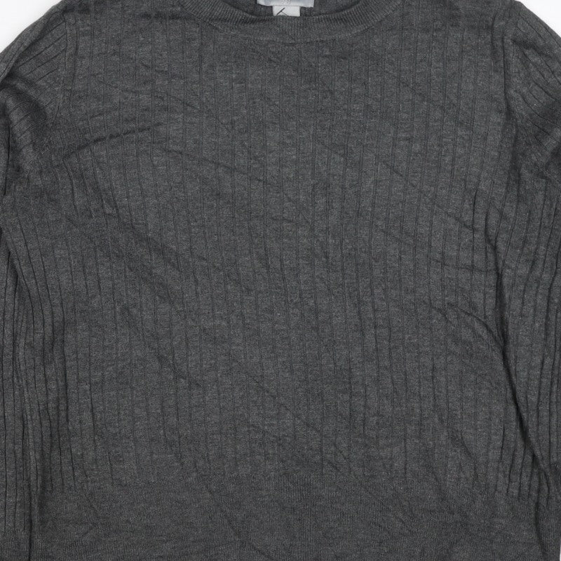 H&M Women Grey M Ribbed Crew Neck Long Sleeve Pullover Jumper
