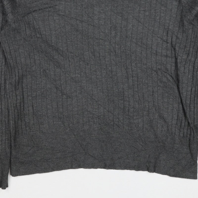 H&M Women Grey M Ribbed Crew Neck Long Sleeve Pullover Jumper