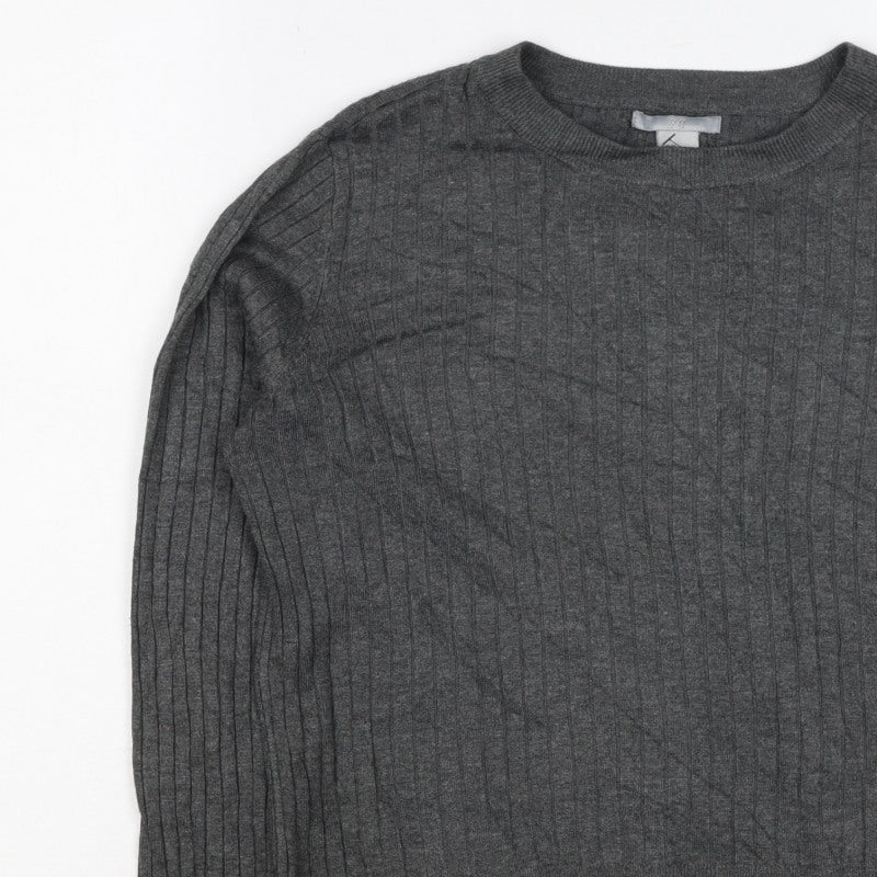 H&M Women Grey M Ribbed Crew Neck Long Sleeve Pullover Jumper
