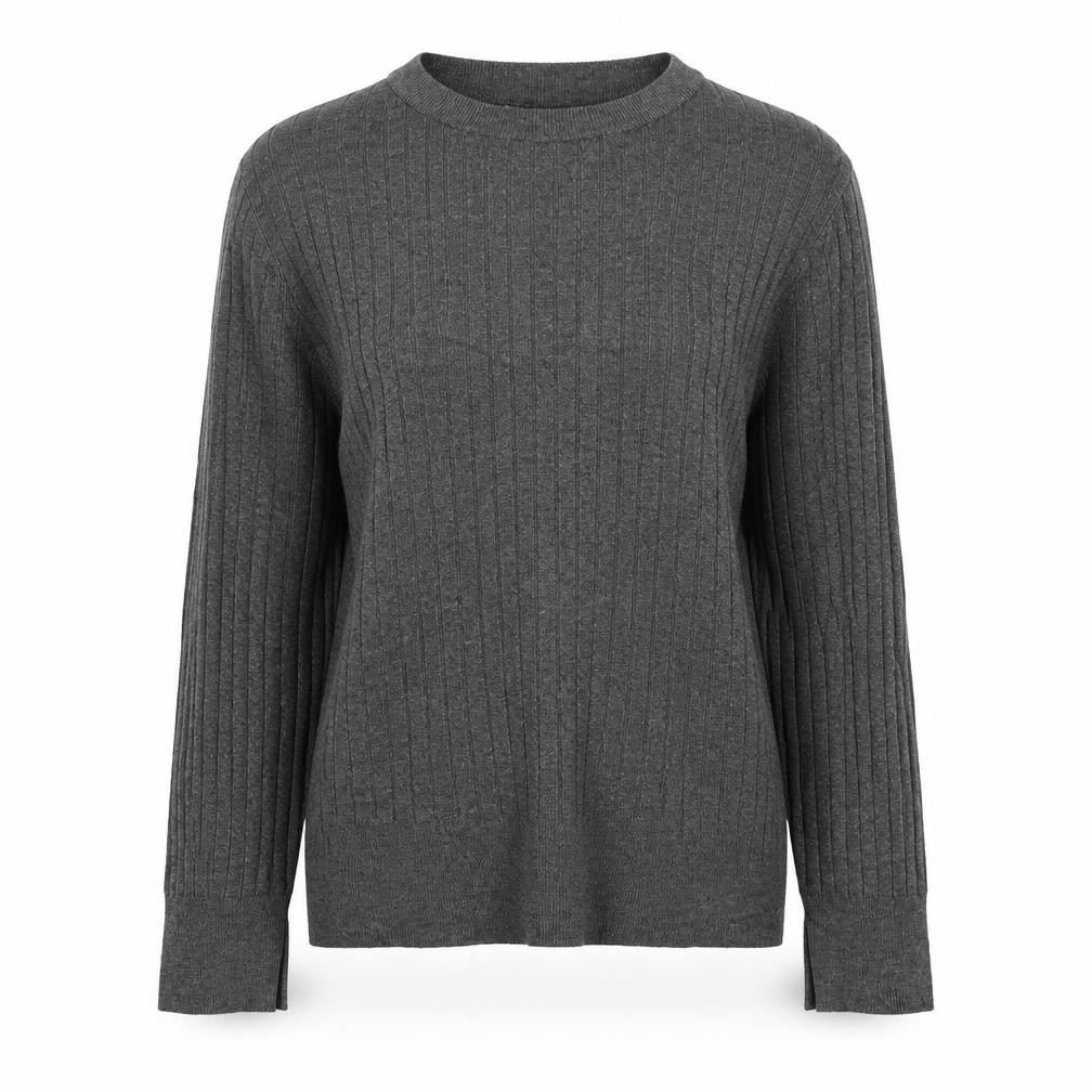 H&M Women Grey M Ribbed Crew Neck Long Sleeve Pullover Jumper