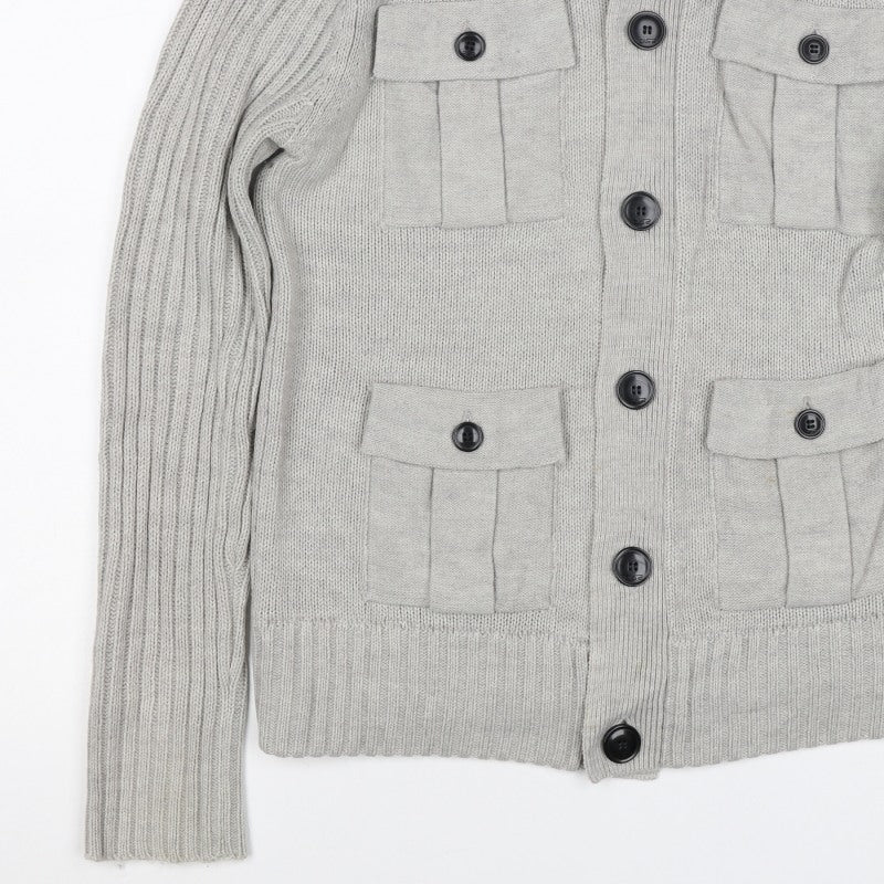 Dissident Men Grey L Button Knit Cardigan High Neck 4 Pocket