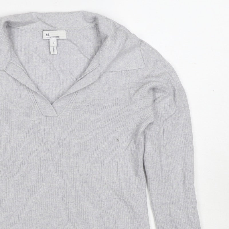 Next Women Grey Size 10 100% Merino Wool Collared Rib Knit Jumper