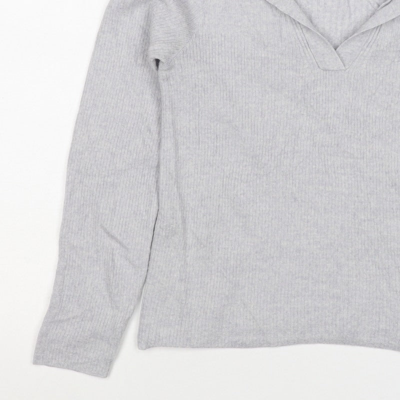 Next Women Grey Size 10 100% Merino Wool Collared Rib Knit Jumper