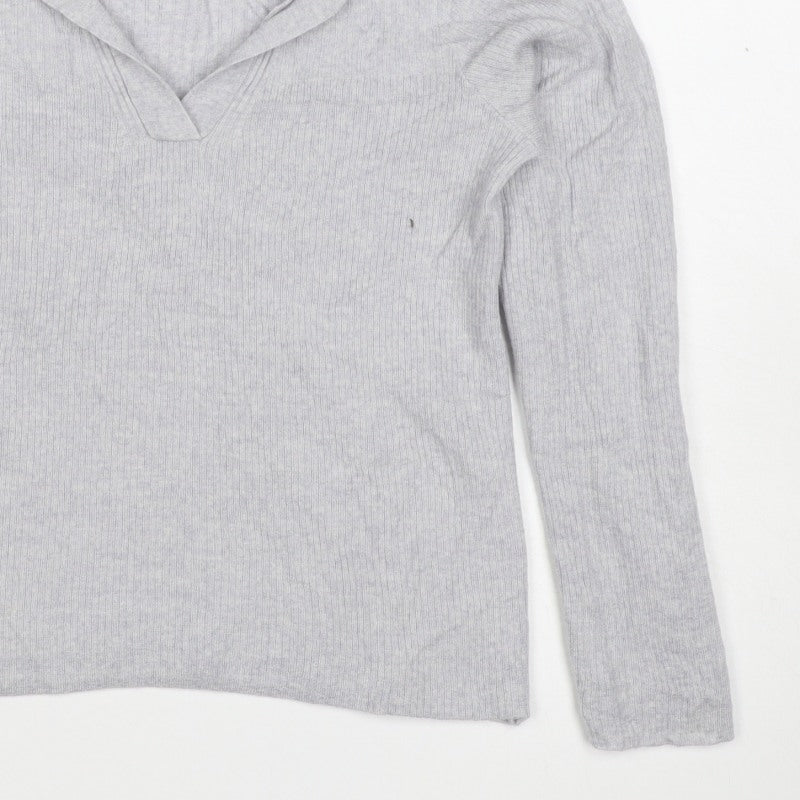 Next Women Grey Size 10 100% Merino Wool Collared Rib Knit Jumper