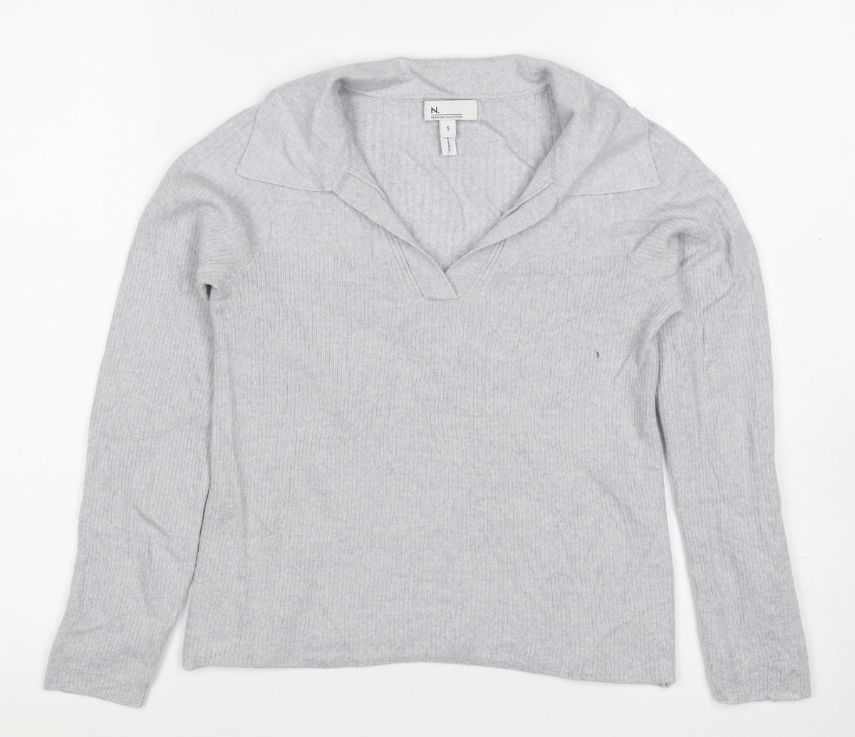 Next Women Grey Size 10 100% Merino Wool Collared Rib Knit Jumper