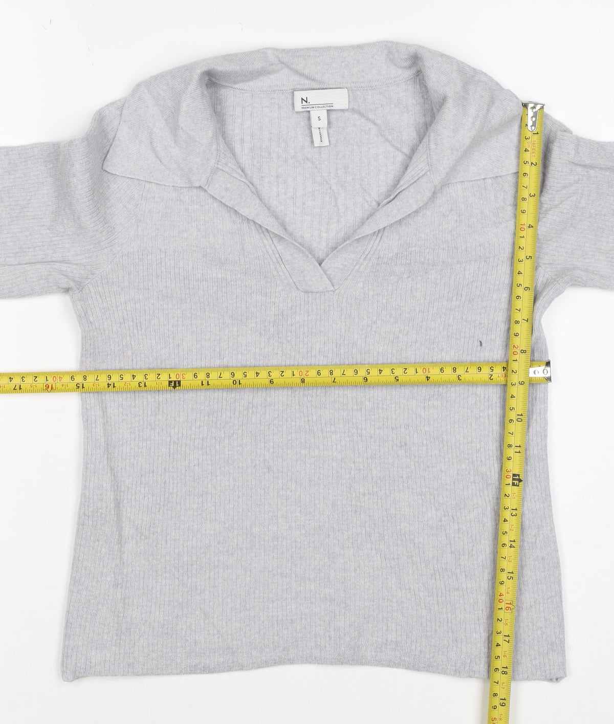 Next Women Grey Size 10 100% Merino Wool Collared Rib Knit Jumper