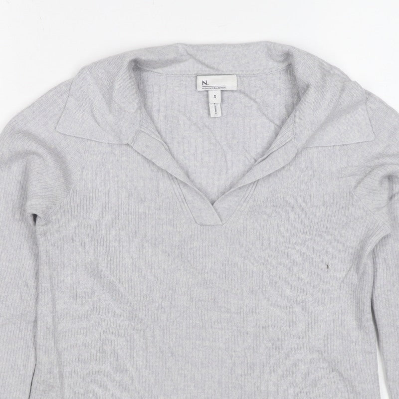 Next Women Grey Size 10 100% Merino Wool Collared Rib Knit Jumper