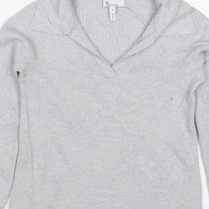 Next Women Grey Size 10 100% Merino Wool Collared Rib Knit Jumper