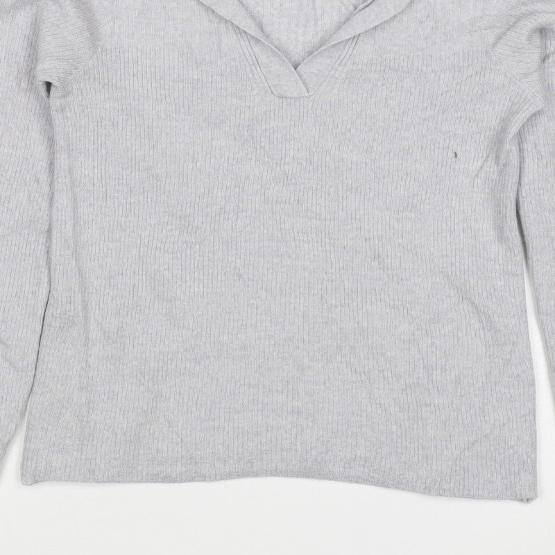 Next Women Grey Size 10 100% Merino Wool Collared Rib Knit Jumper