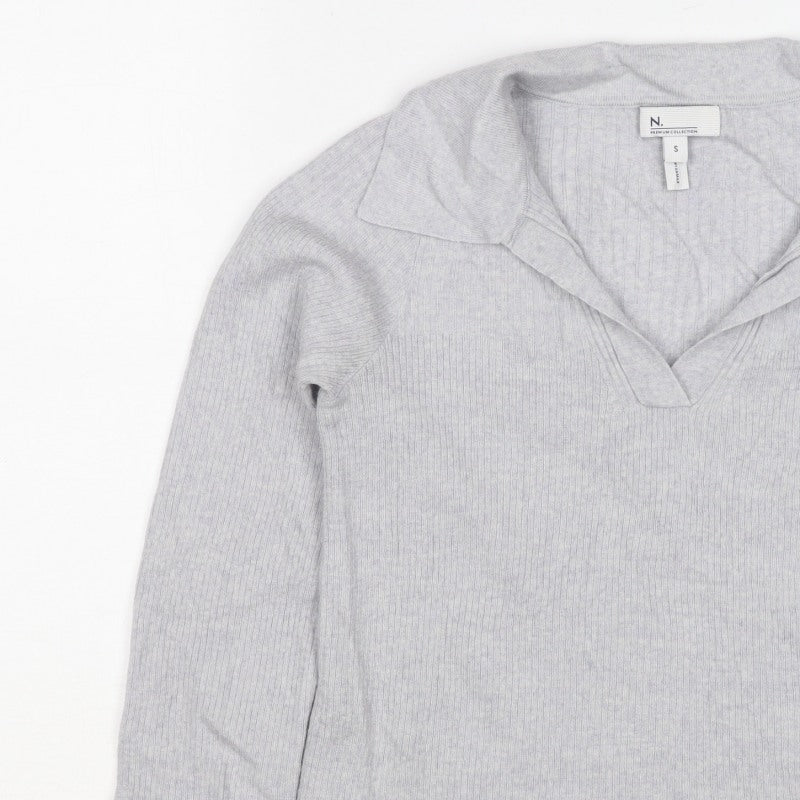 Next Women Grey Size 10 100% Merino Wool Collared Rib Knit Jumper