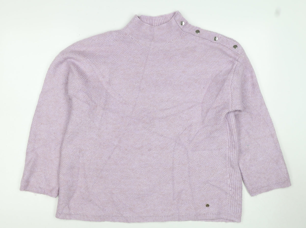 Monsoon Women Pink M Mock Neck Button Detail Knit Jumper