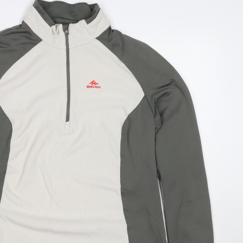 Quechua Men's Grey Ivory L Quarter Zip Hiking Activewear Top