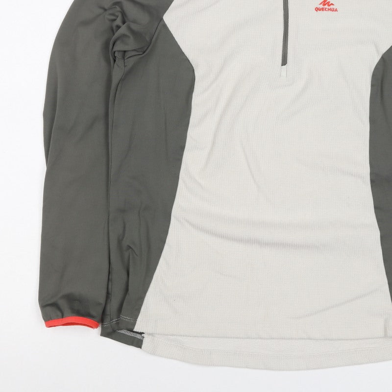 Quechua Men's Grey Ivory L Quarter Zip Hiking Activewear Top
