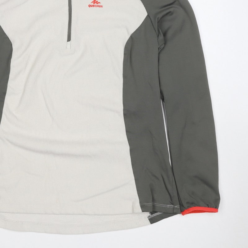Quechua Men's Grey Ivory L Quarter Zip Hiking Activewear Top