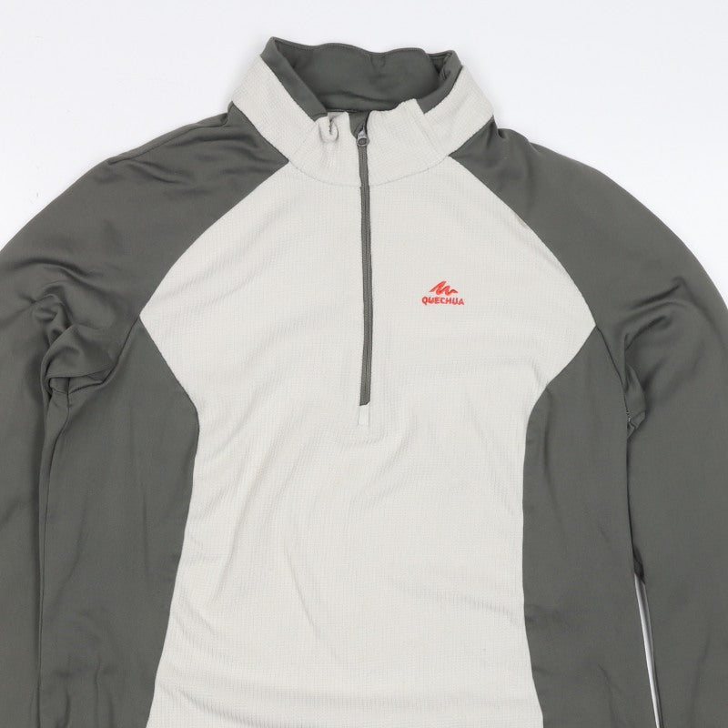 Quechua Men's Grey Ivory L Quarter Zip Hiking Activewear Top