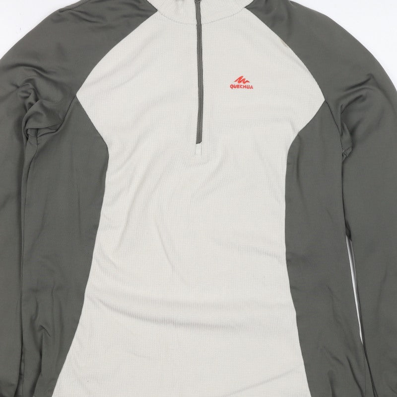 Quechua Men's Grey Ivory L Quarter Zip Hiking Activewear Top