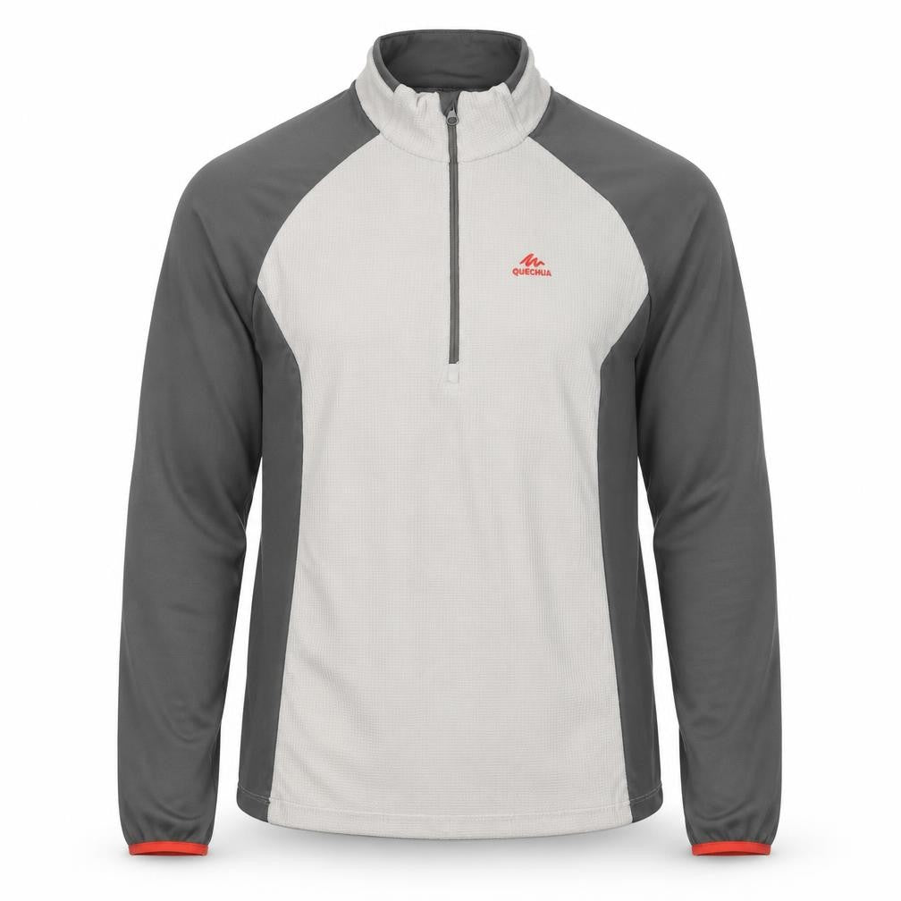 Quechua Men's Grey Ivory L Quarter Zip Hiking Activewear Top