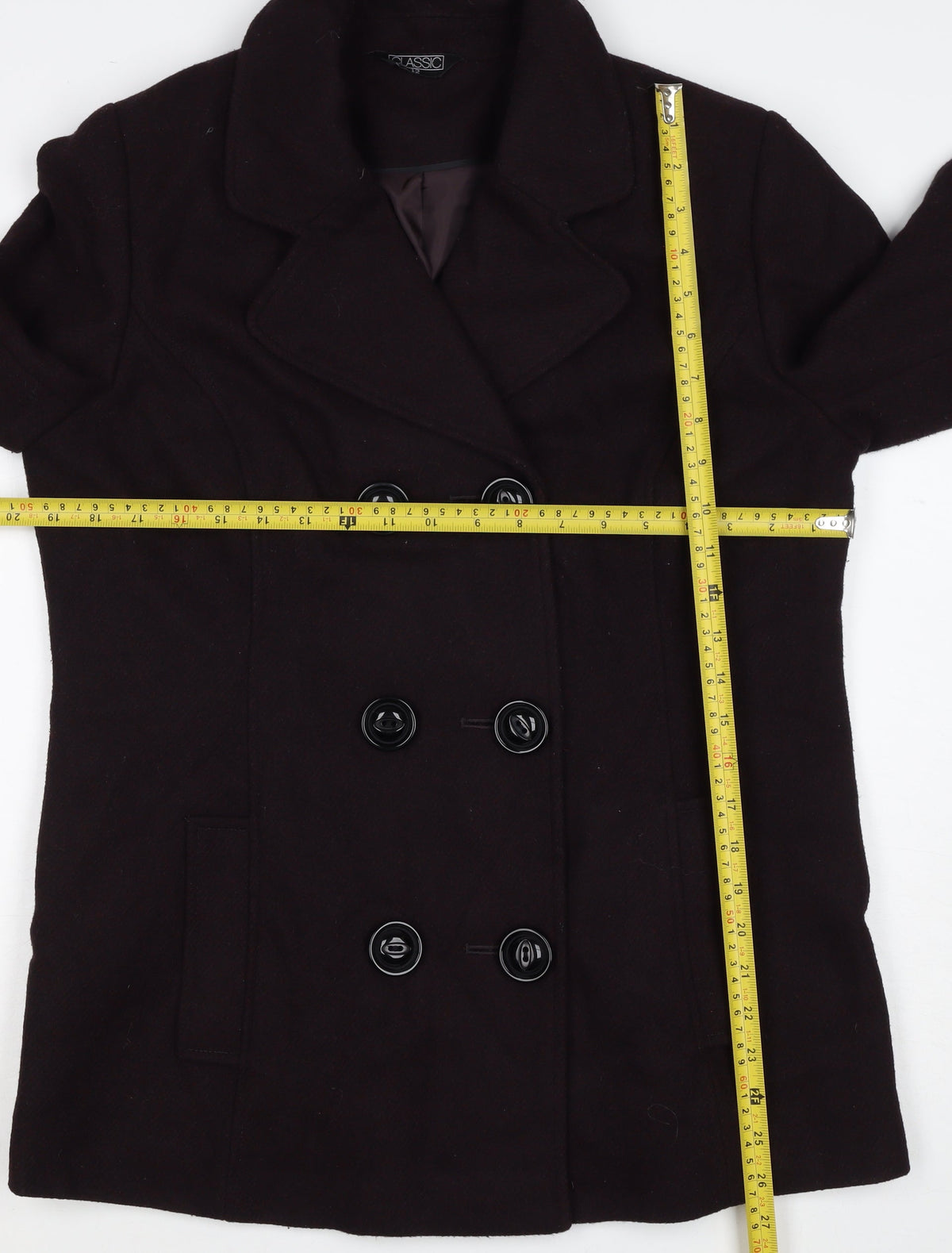 Classic Women’s Brown Size 12 Wool Blend Pea Coat