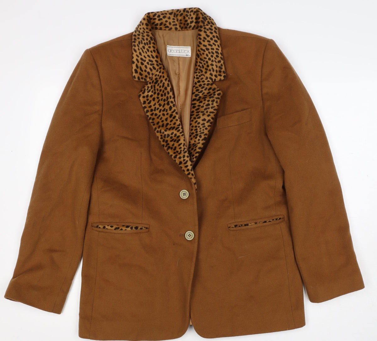 Dedaltex Women’s Brown UK 16 Leopard Lapel Wool Blend Blazer