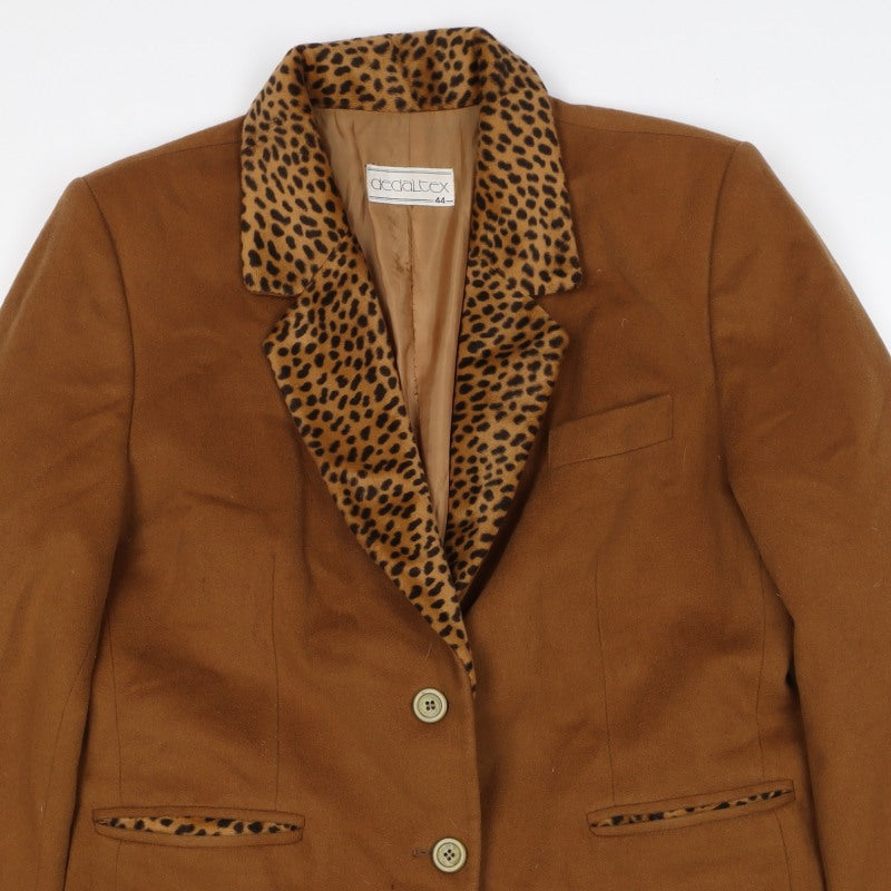 Dedaltex Women’s Brown UK 16 Leopard Lapel Wool Blend Blazer