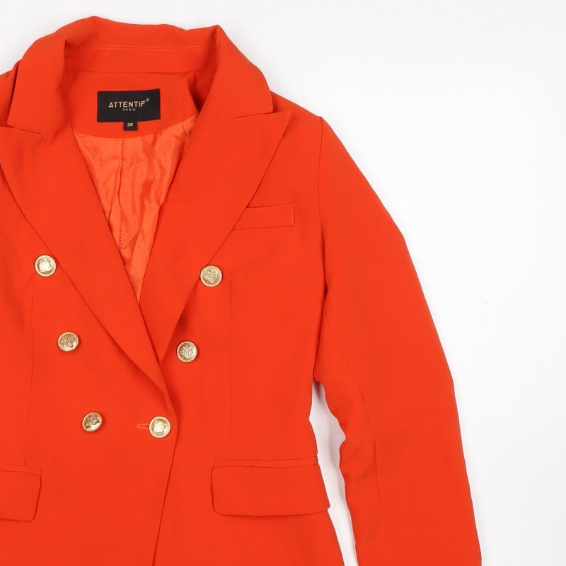 Attentif Paris Women’s Orange UK 10 Double-Breasted Peak Lapel Blazer