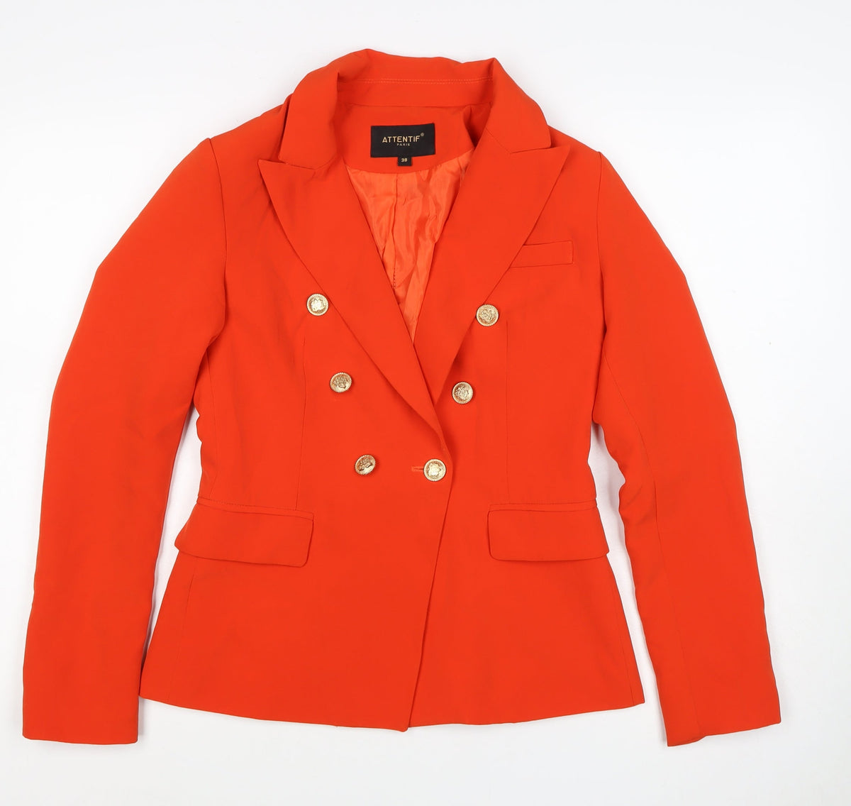 Attentif Paris Women’s Orange UK 10 Double-Breasted Peak Lapel Blazer